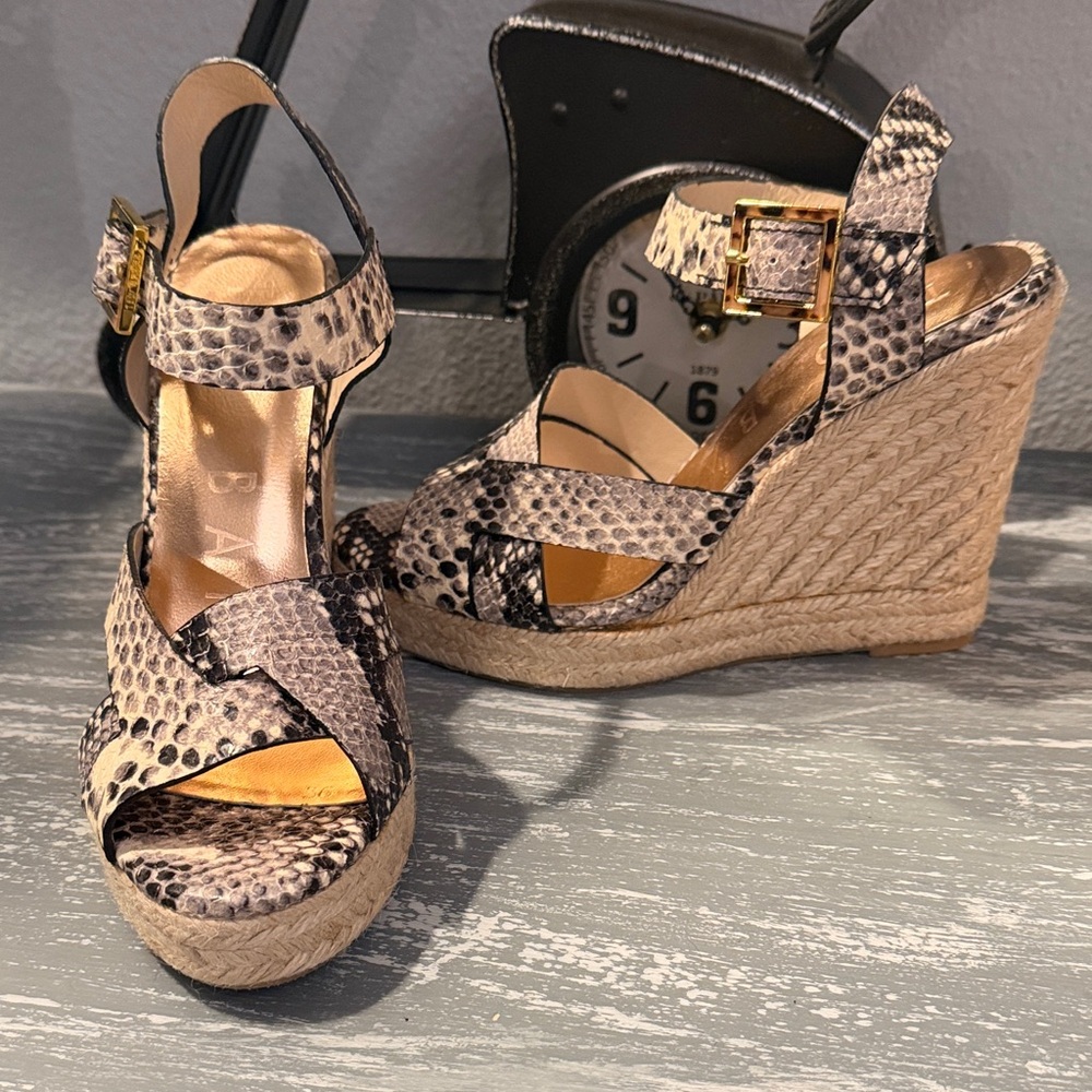 Ted Baker Snake Print Wedges with Tan Accents. Size 37